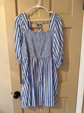 Ava & Viv Blue and White Striped Smocked Dress